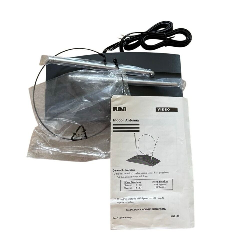 New RCA ANT120 Indoor TV Antenna VHF UHF FM Tabletop Passive - No Box As Is